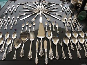 73P Old Wallace Grand Baroque Sterling Silver Flatware Set RARE Servers Heavy XL