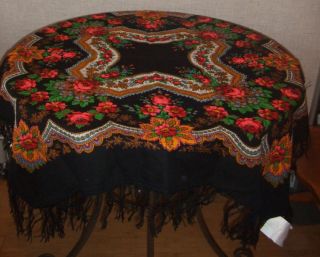 Magnificent Vintage Russian Pure Wool Shawl Scarf 36x36 Fringe Pavlovoposadskaia