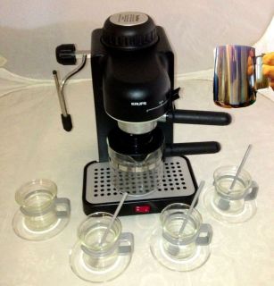 Black Krups Mini Espresso Cappuccino Latte 4 Cup Coffee Maker Machine Model 963