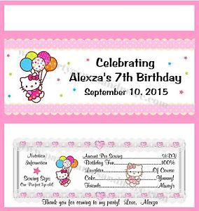 Printable Custom Hello Kitty Birthday Party Favor Gift Candy Bar Wrapper Labels