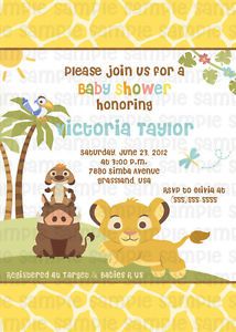 Lion King Simba Personalized Custom Baby Shower Digital Invitation Printable
