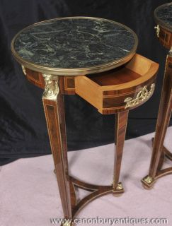 Pair Tall Empire Pedestal Tables Stands Side Table