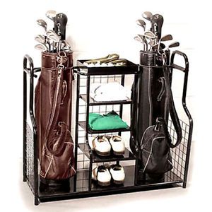 New Black Steel Golf Bag Organizer Storage Rack Shelves
