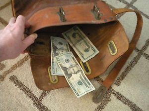 Antique Vtg Leather Bank Mail Bag Security Canvas Products Roaring 20's Gangster