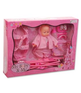 New My Baby Me Baby Doll Set with Stroller Bassinet Diaper Bag Utensils
