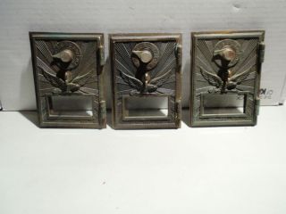 Three Antique Vintage Small Eagle US Mail Mailbox Post Office Box Doors