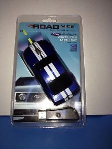 Road Mice Ford Mustang GT Wireless Computer Mouse Blue White Stripes