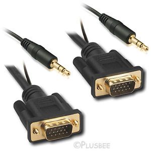 3M Laptop to LCD HD TV HDTV VGA Cable with Jack Stereo Audio Lead Gold Plated UK