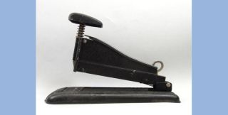 Vintage Antique Art Deco Desk Stapler Black Textured Metal Uses "RX" Staples