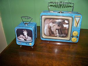 2 Vandor Collectible Tins Elvis Presley Metal Lunch Box Money Bank Televisions