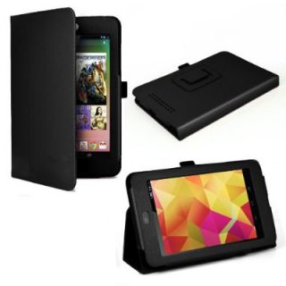 Google Nexus 7 Tablet PU Leather Case Black with Screen Protector Stylus