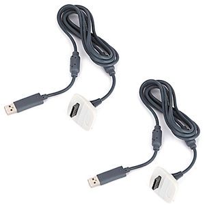 For Xbox 360 2X White Wireless Controller USB Charging Cable Replacement Charger