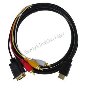 HDMI Male to VGA HD15P M 3 RCA Video Audio AV Cable PS3 Xbox 360 TV 1 7M 5 58ft