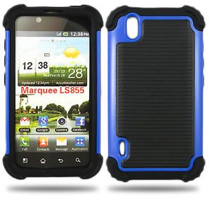 Sprint Boost Mobile LG Marquee LS855 Impact Triple Layers Armory Case Black Blue