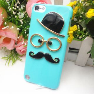 3D Commemorate Chaplin Dumb Show Mustache Case Cover for Apple iPod Touch 5 Blue