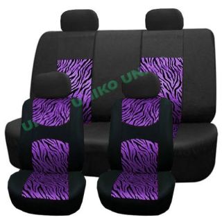 Lightweight Padded Mesh Seat Covers Purple Zebra Accent on Black Floor Mats CS9