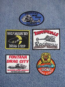 5 Embroidered Patches Classic California Drag Strips Hot Rods Dragsters Race