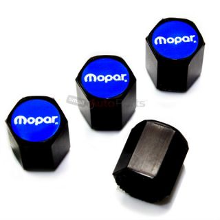 4 Mopar Blue Logo Black ABS Tire Wheel Stem Air Valve Car Truck Caps Covers