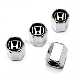 4 Honda Black Logo Chrome ABS Tire Wheel Pressure Stem Air Valve Caps Covers