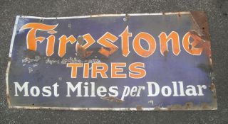 Vintage 1920's 30's Large Porcelain Firestone Tires Dealer Advertising Sign RARE