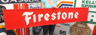 Vintage Firestone Tires Sign Original Gas Oil Station Self Framed 6 Foot Tin 70s