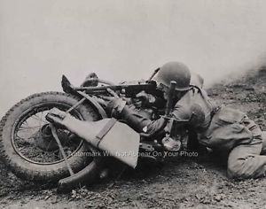 Vintage WW2 Harley Davidson WLA 45 Motorcycle Army G I Soldier Machine Gun Photo