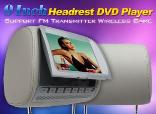 Pair 9 inch LCD Screen Grey Headrests Auto Video Car DVD Player SD USB Headphone