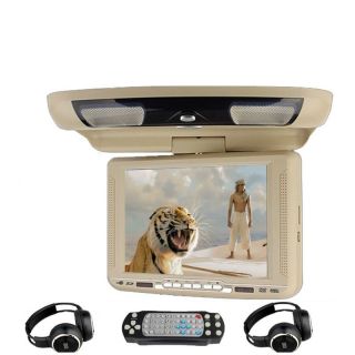 Tan 10 4" LCD in Car Flip Drop Down Overhead DVD Player USB SD Headphones Game