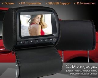 LITB2014 Pair Car Pillow Headrest 9" Car Monitor DVD Player Transmitter Headset