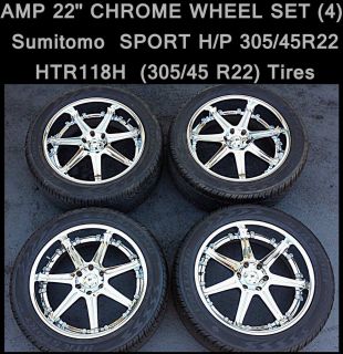 Amp 22” Chrome J9 5x22 Wheels Rims Tires Set 4 Sumitomo HTR H P P305 45R22