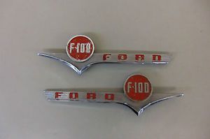 Vtg 1956 Ford Truck F 100 F100 Pickup Truck Hood Emblems Nice Orig Pair 53 54 55