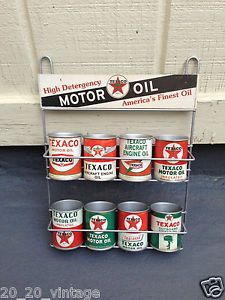 Texaco Motor Oil Can Display Rack Garage Auto Shop Gas Station Pump Vintage Look