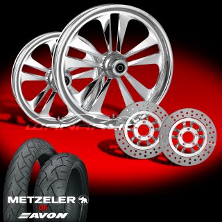 Crank Chrome 21" Wheels Tires Dual Rotors for 2000 07 Harley Touring