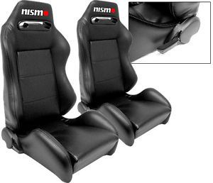 1 Pair Black PVC Leather Racing Seats Reclinable w Stitched Logo All Nissan
