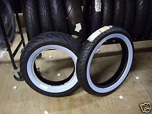 A Pair of Dunlop Wide White Wall Tires 170 80 15 120 90 18
