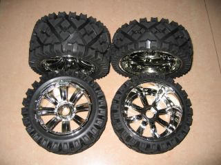 All Terrain Tire 8 Spoke Wheels Chrome Madmax for HPI KM Baja 5B Losi 5IVE T