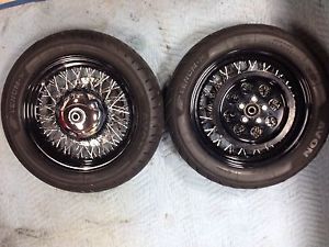 Fatboy Heritage 16" Spoke Wheels Black Twisted Spoke w Avon Venom Tires Rotors