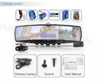 In Car Rearview Monitor w Wireless Backup Camera Bluetooth Headset