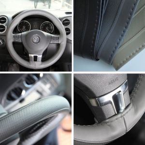 47008 14" 15" 38cm Steering Wheel Cover Grey Leather Fiat Wrap BMW Audi Gray