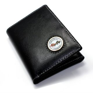 Premium Chevy Corvette C1 Emblem Logo Trifold Black Genuine Leather Men's Wallet