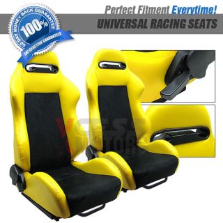 2 Tone Yellow PVC Black Suede JDM Racing Seats Chevy Pair