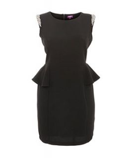 Inspire Black Embellished Shoulder Peplum Dress