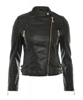 Pussycat Black Leather Look Biker Jacket