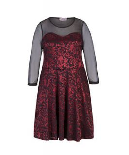 Praslin Red and Black Mesh Jacquard Dress