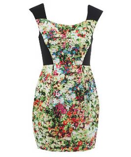 Dolly & Delicious Green Floral Contrast Tulip Dress