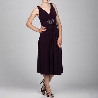 Jessica Howard Women's Sleeveless Sindonesiae Ruche Beading Drape Front Dress Jessica Howard Evening & Formal Dresses