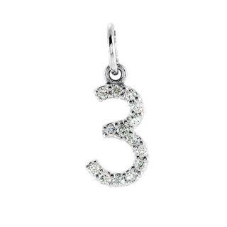 .06 Carat Diamond and White Gold Number 3 Charm or Pendant Jewelry