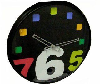 At Home with Meijer Wall Clock 13 inch Black Plastic Case with Colored Numbers   Clocks For Teens