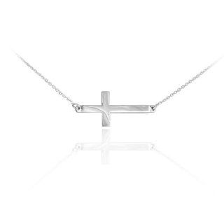 925 Sterling Silver Cute Pendant Sideways Cross Necklace (16 Inches) Jewelry