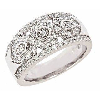 Diamond Wedding Anniversary Band Ring Antique Style 14k White Gold (0.90 Cttw, S1 Clarity, G Color)6.5 Jewelry